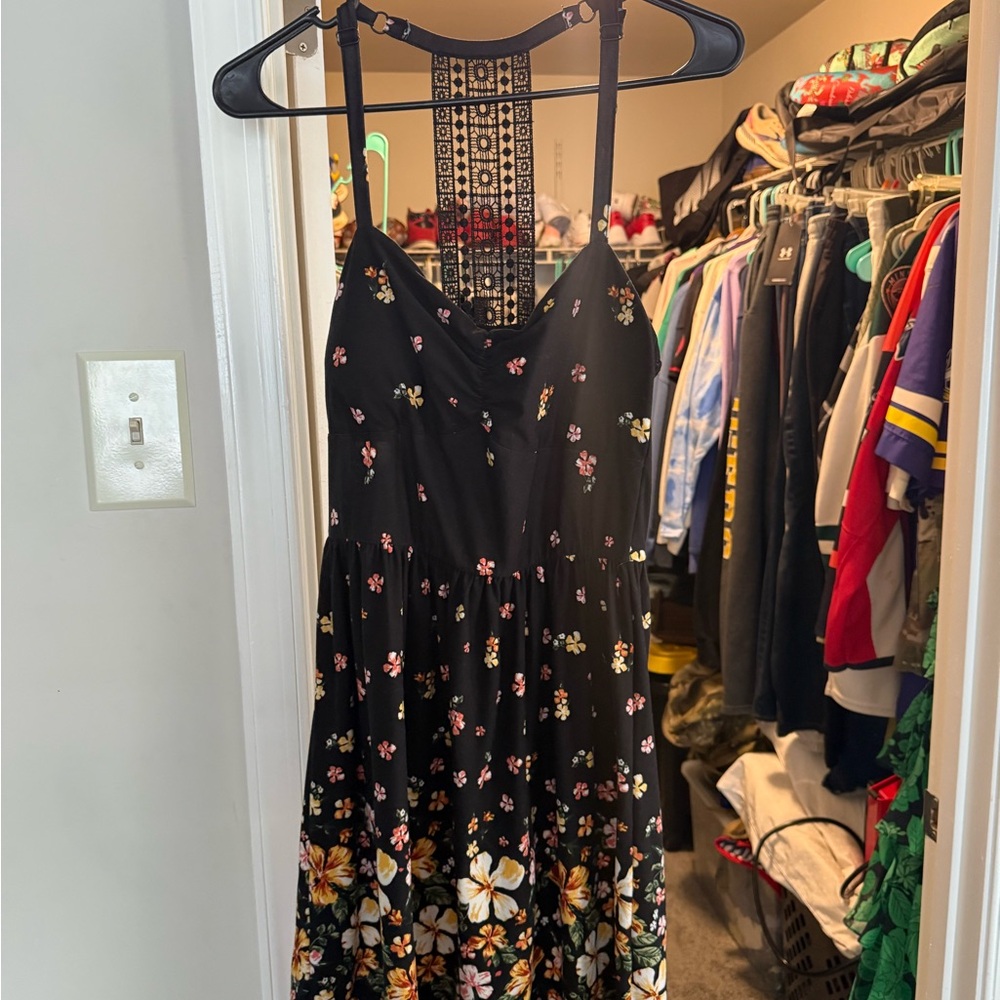 No Boundaries Black Floral Strapless Dress